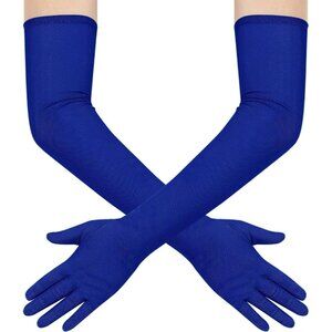 Women's Tulle Royal Blue Long Stretchy Gloves Halloween Party Wedding Costume